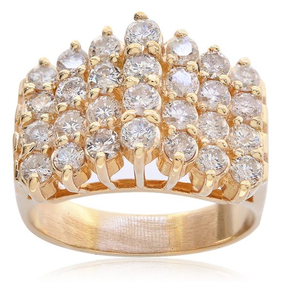 1.50 Carat Cluster Pyramid Ring 14K Yellow Gold - Picture 1 of 4